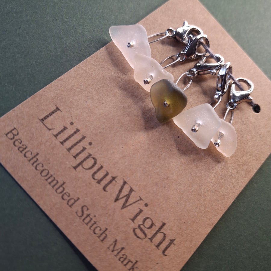 Five sea glass stitch markers for crochet