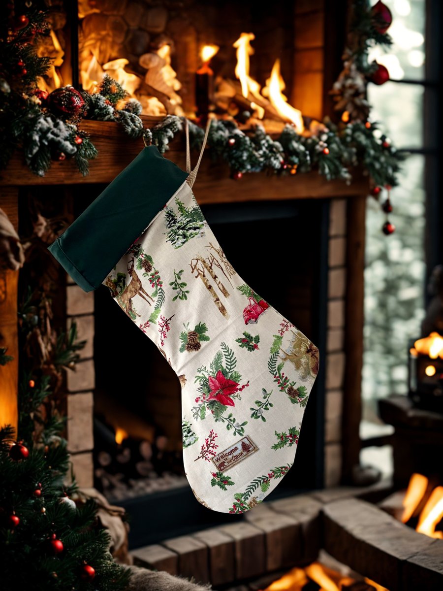 Woodland Cabin Christmas Stocking