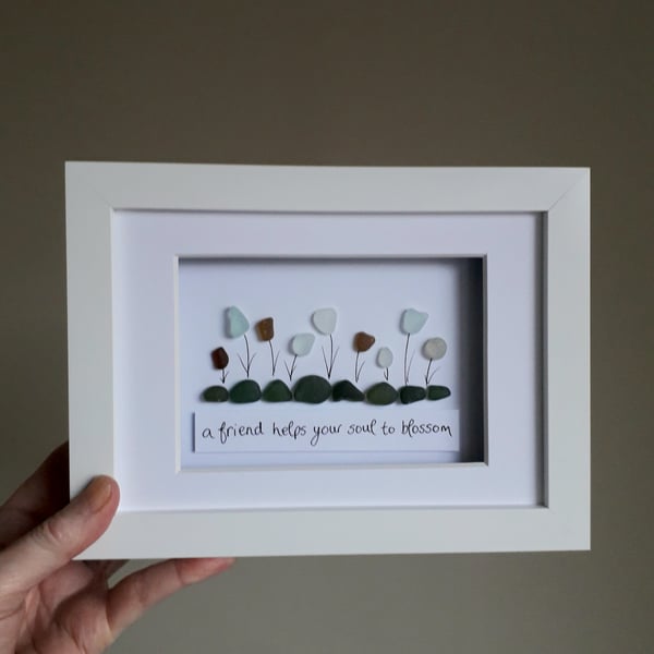 Sea Glass Art, Unique Gifts for  Best Friends, Flower Sayings about Friends