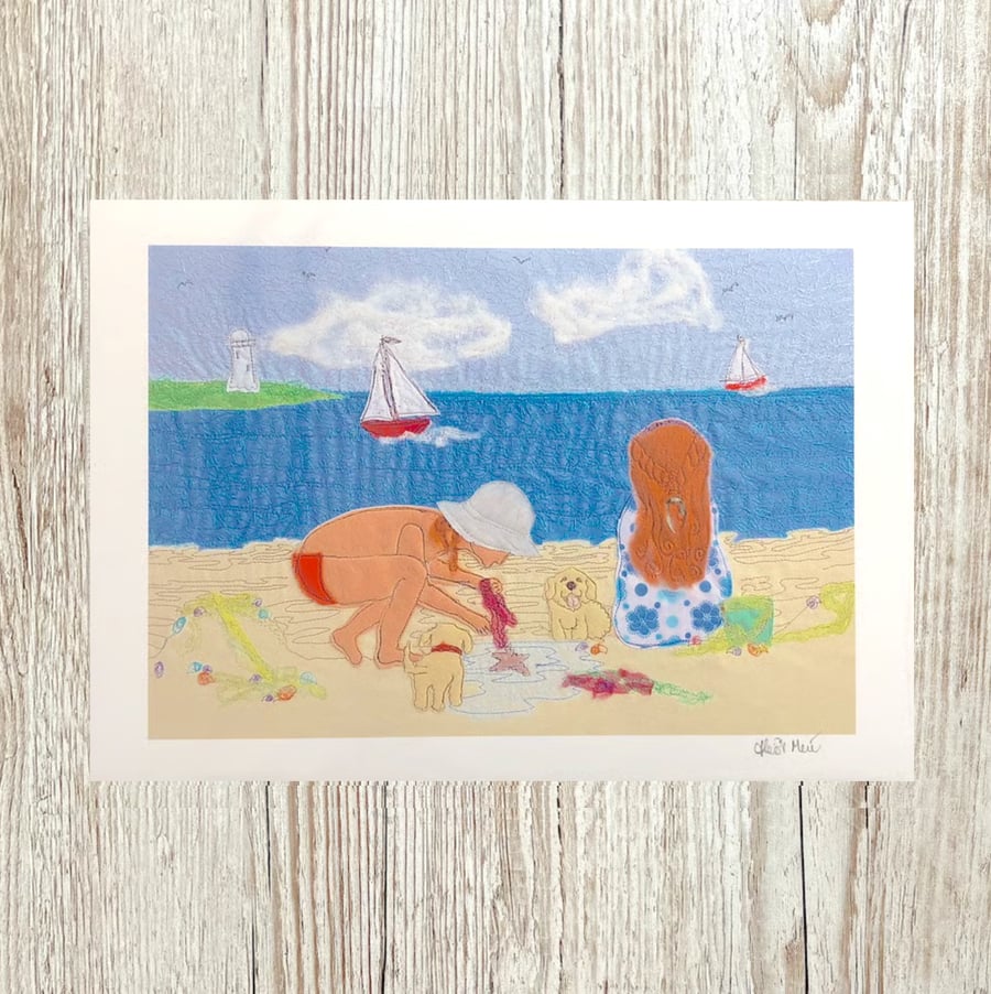 Children on beach giclee print