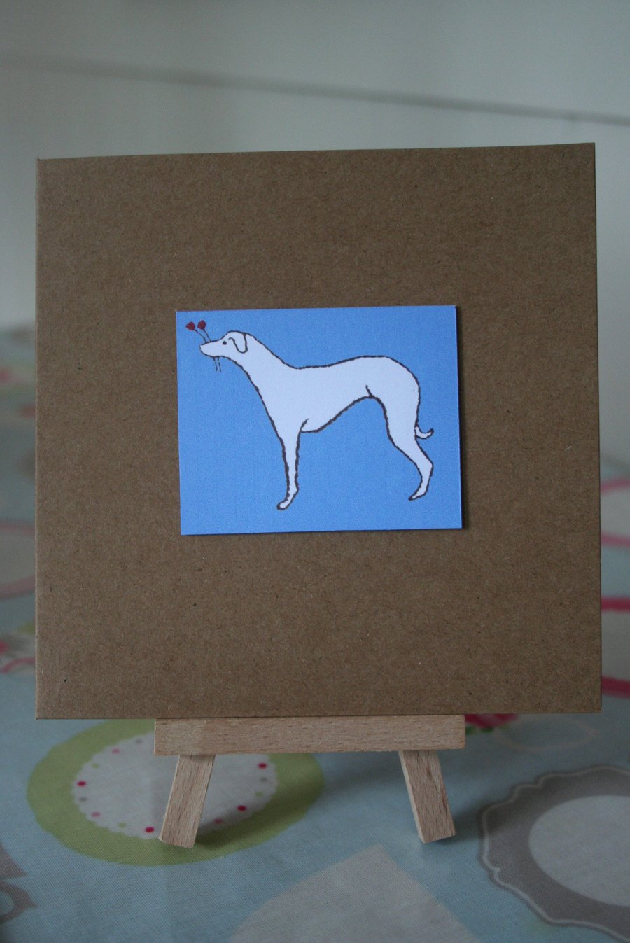 Whippet Dog On Blue Handmade Greetings Card - FREE P&P IN UK