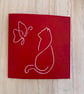 Lino Print Cat and Butterfly card - Image 2