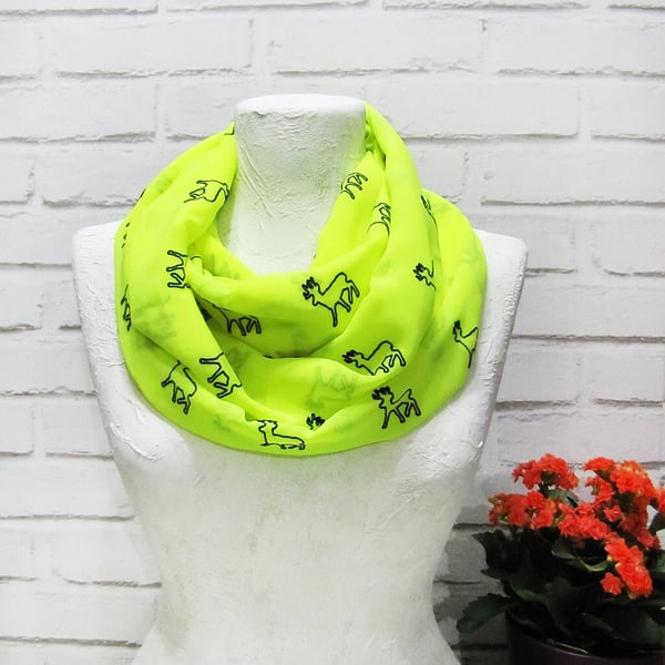 Voile Highlighter Green With Deer Pattern Infinity Scarf