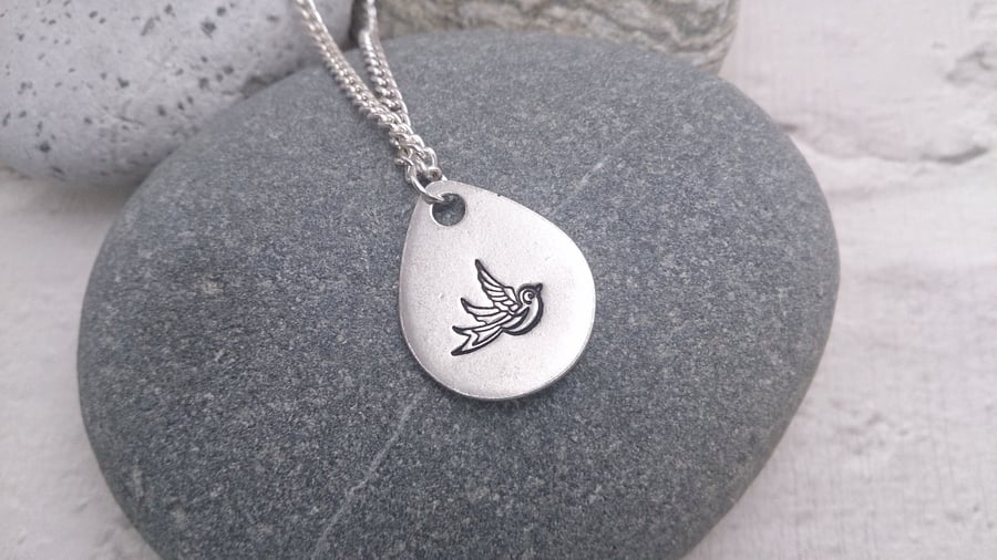 Swallow Pendant, Hand Stamped