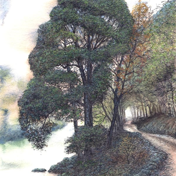 Mixed Media on Paper - River Wharfe, North Yorkshire