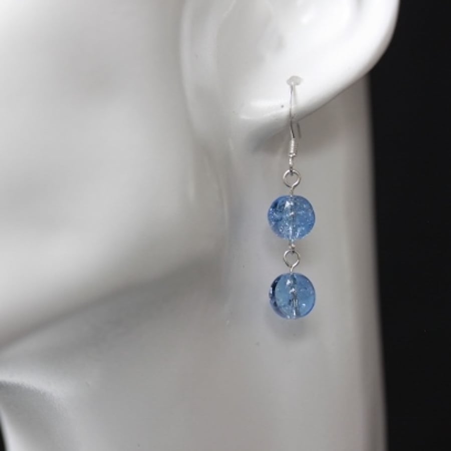 Sapphire Blue Crackle Bead Earrings