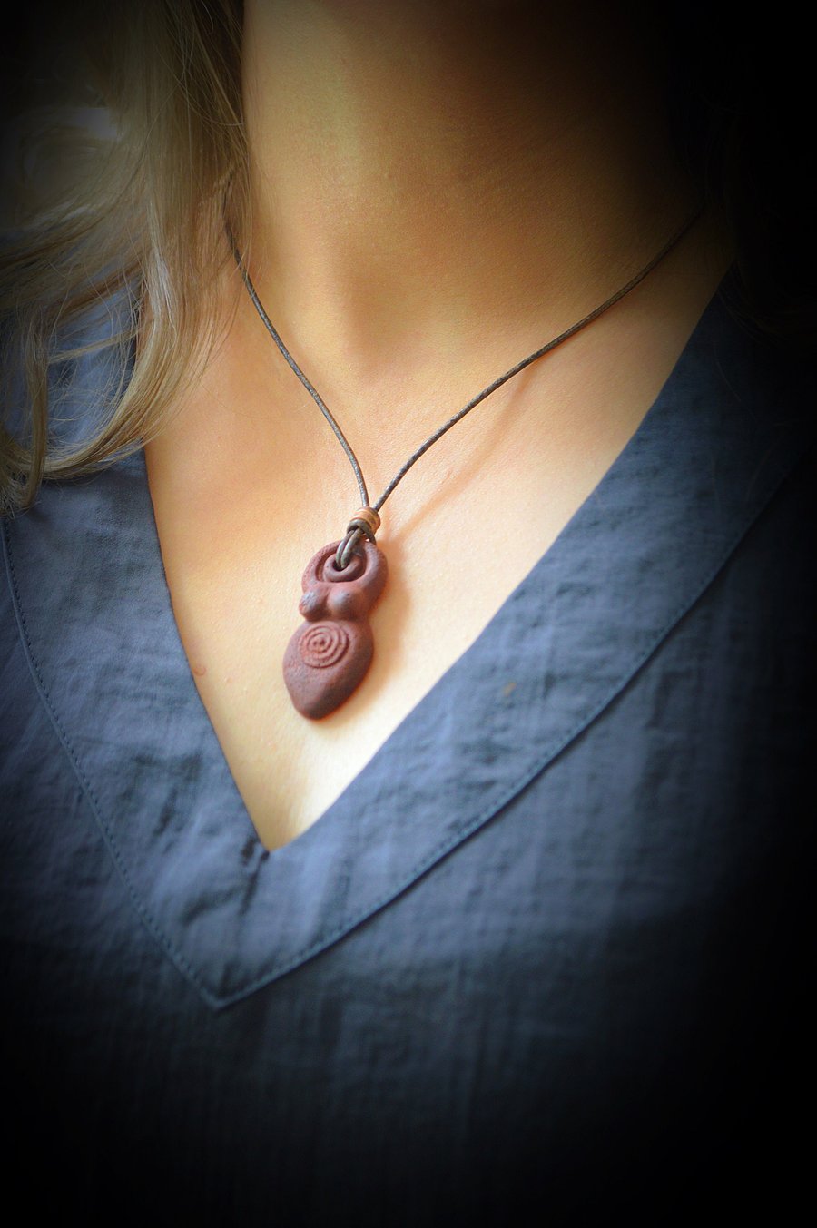 Clay Earth Goddess Necklace Sculpture pendant Handmade Pendant Wicca Pagan Witch