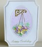 Handmade birthday card with quilled flowers hanging basket in lilac and lemon - Image 2