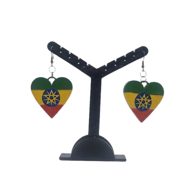 Ethiopian flag earrings, love Ethiopia,   loveheart jewellery, african queen, 