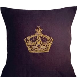 Ornate Gold Crown Embroidered Cushion Cover PURPLE 12”x12”