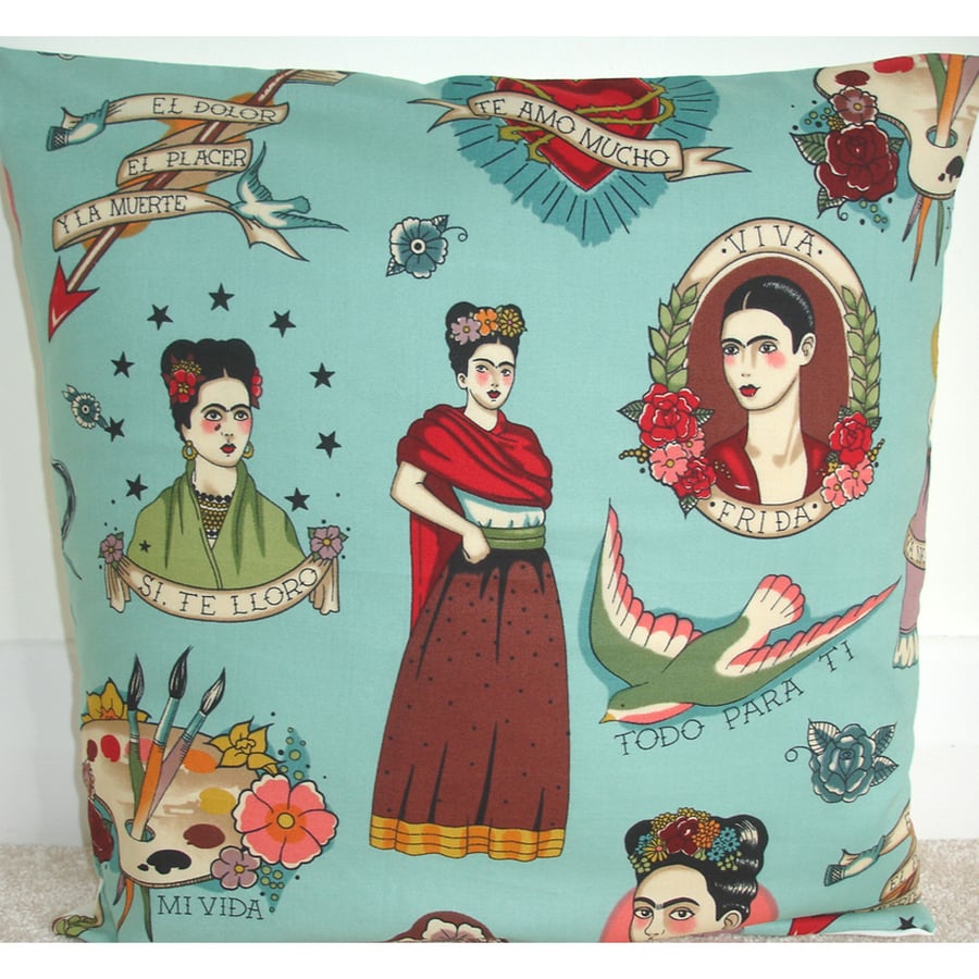 Frida Kahlo Cushion Cover 16x16 inch Duck Egg