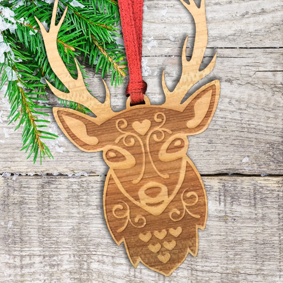 Scandinavian Christmas Tree Decoration - deer ornament - wood decoration