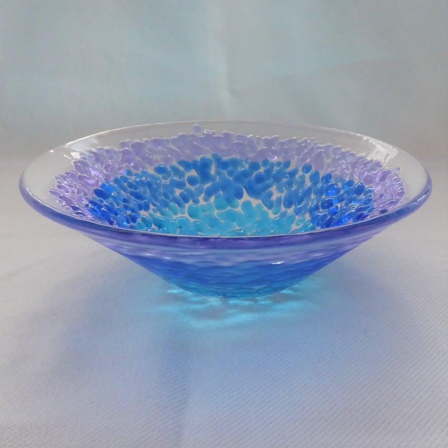 Textured blue fused glass bowl