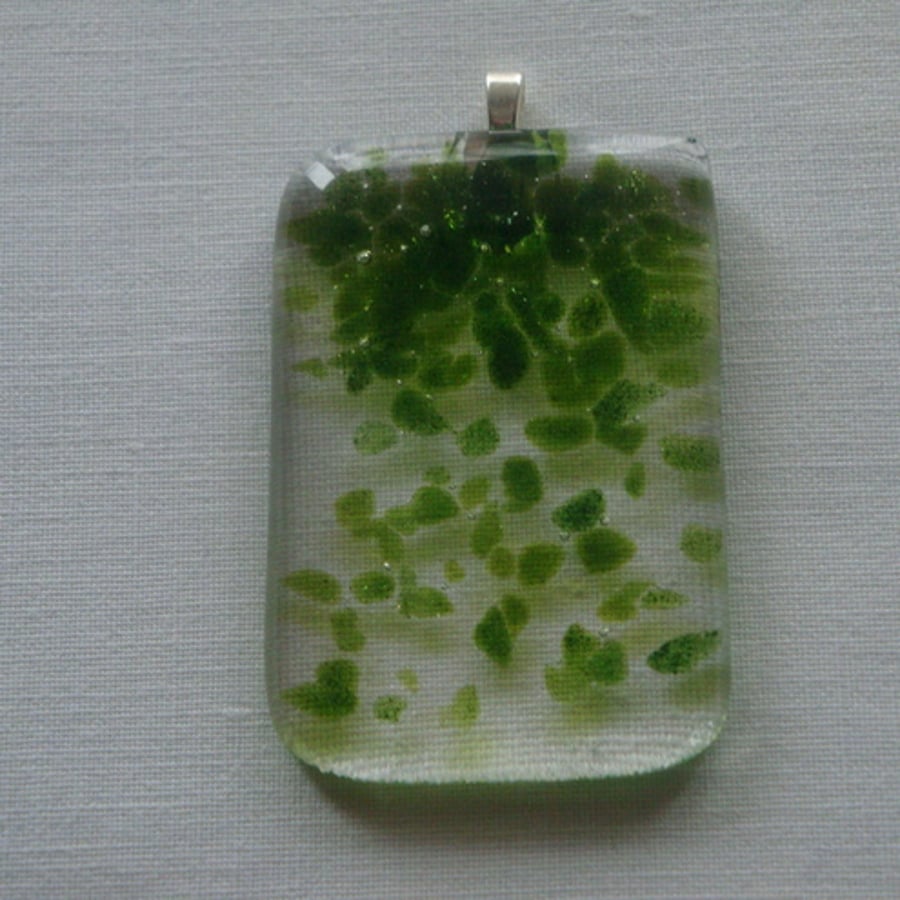 SOLD - Clear glass with green speckles - Falling leaves