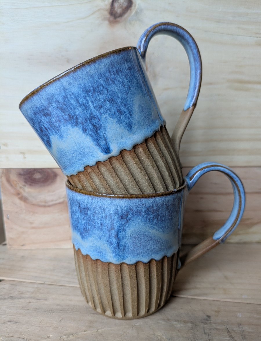 Blue half carved mug
