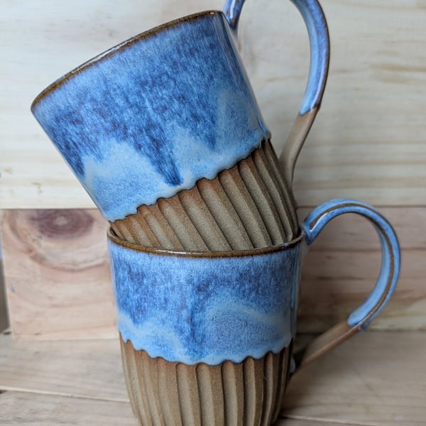 Blue half carved mug