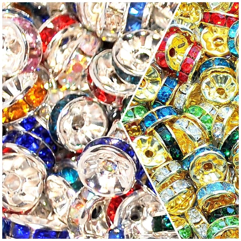 100pcs 8mm Rhinestone Rondelle Spacer Beads, DIY Handcraft Jewellery Making