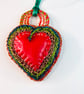 Large red rubber and wire heart pendant from recycled materials - Image 2