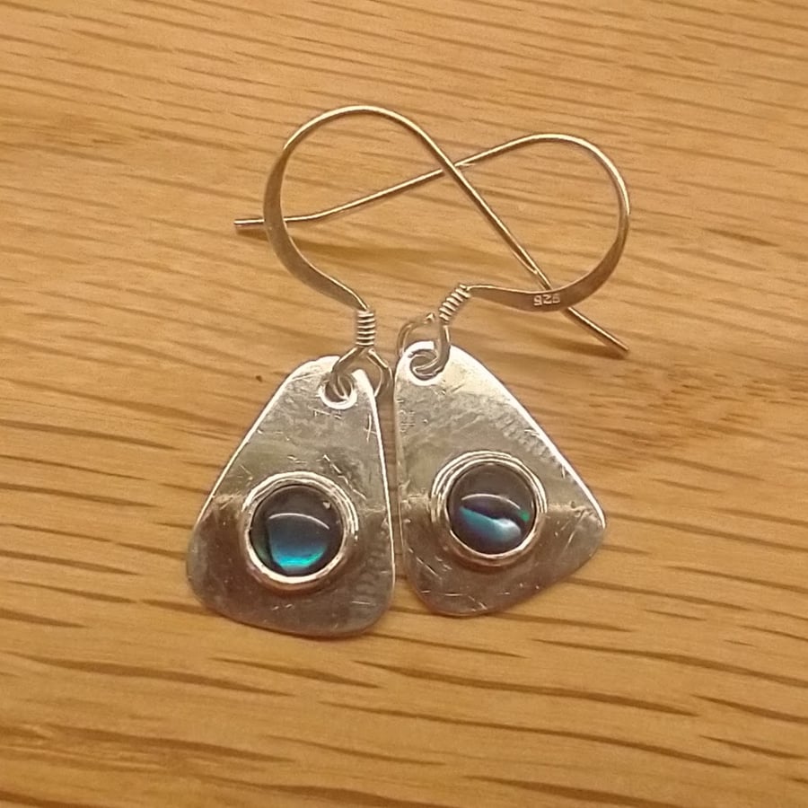 Paua shell silver triangle earrings