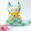 Sweet Lavender Cat Sachet Daisies on Turquoise Blue Fabric