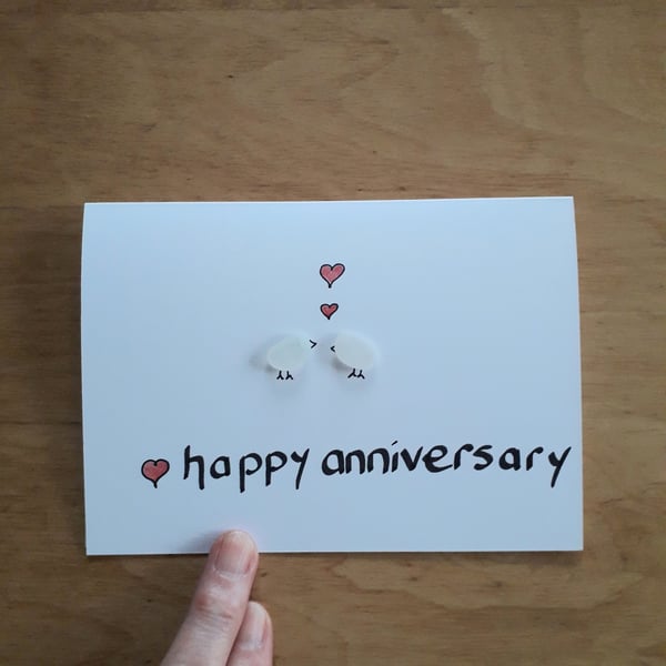Sea Glass Anniversary Card, Unique Handmade Calligraphy Cards