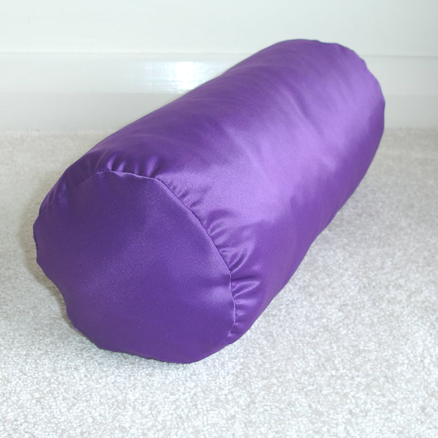 Satin Bolster Cushion Cover 16" x 6" Round Cylinder Neck Pillow Case Purple