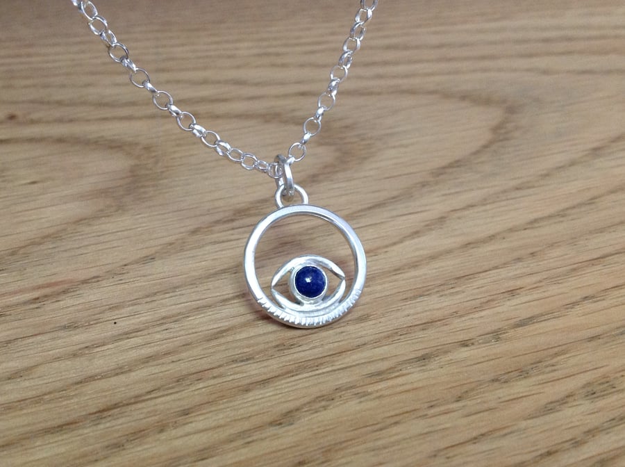 Sterling and Fine silver 'Watchful eye' Lapis Lazuli pendant necklace