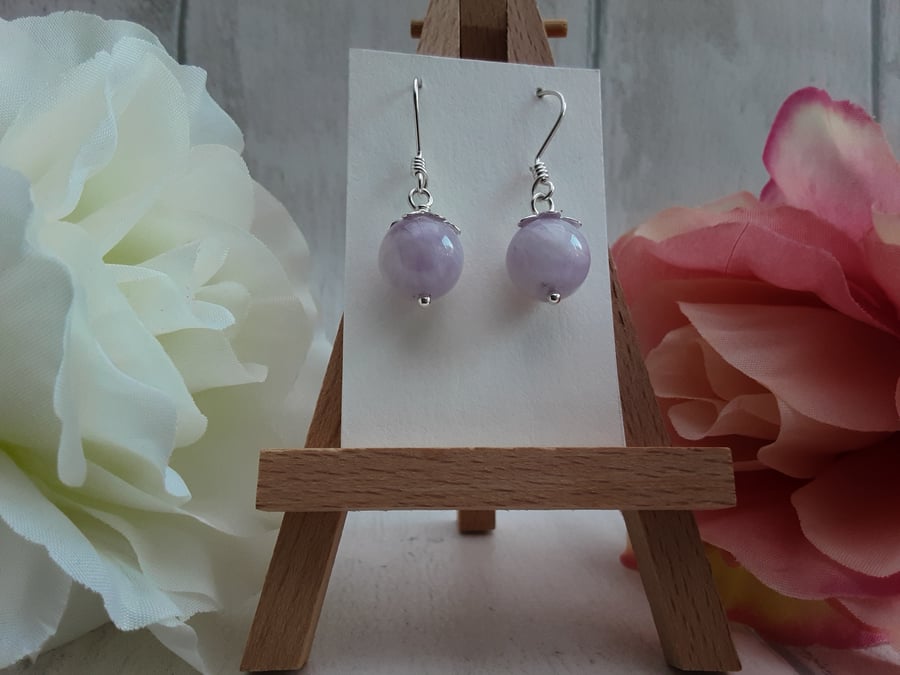 Lavender amethyst gemstone earrings crown chakra protection meditation