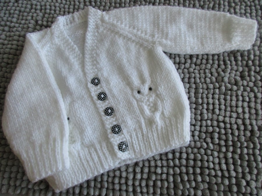 16" White Baby Boys Owl Cardigan