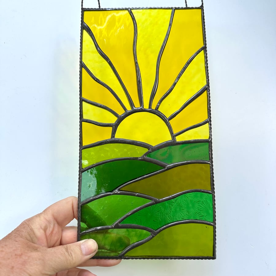 Stained Glass Large Sunset Panel Suncatcher - Handmade Window Decoration 