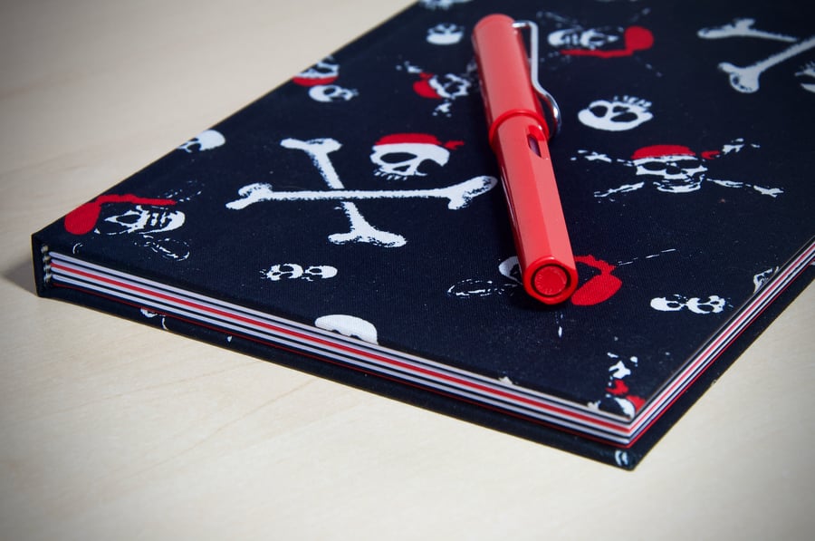SALE! A5 Hardback Notebook with full cloth pirate skull and crossbones cover