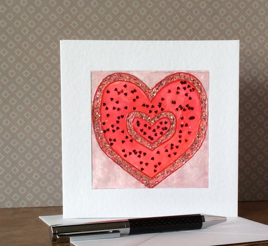 Red love heart Art Card. 