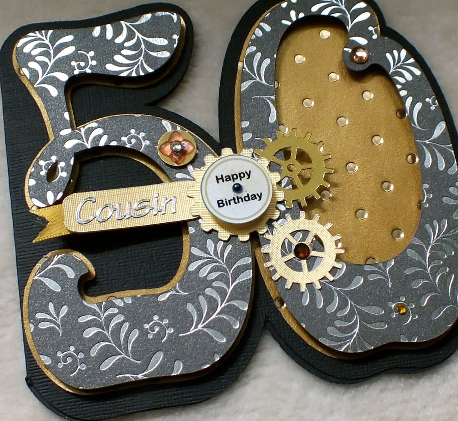 Luxury Handmade Cousin 50th Birthday Number Shaped Card