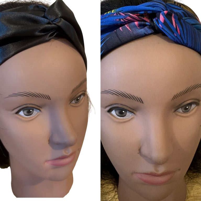 Black and Tropical Print Satin Twisted Headband (2pack)