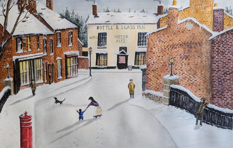 Black Country (museum) in the snow. A4 watercolour print.