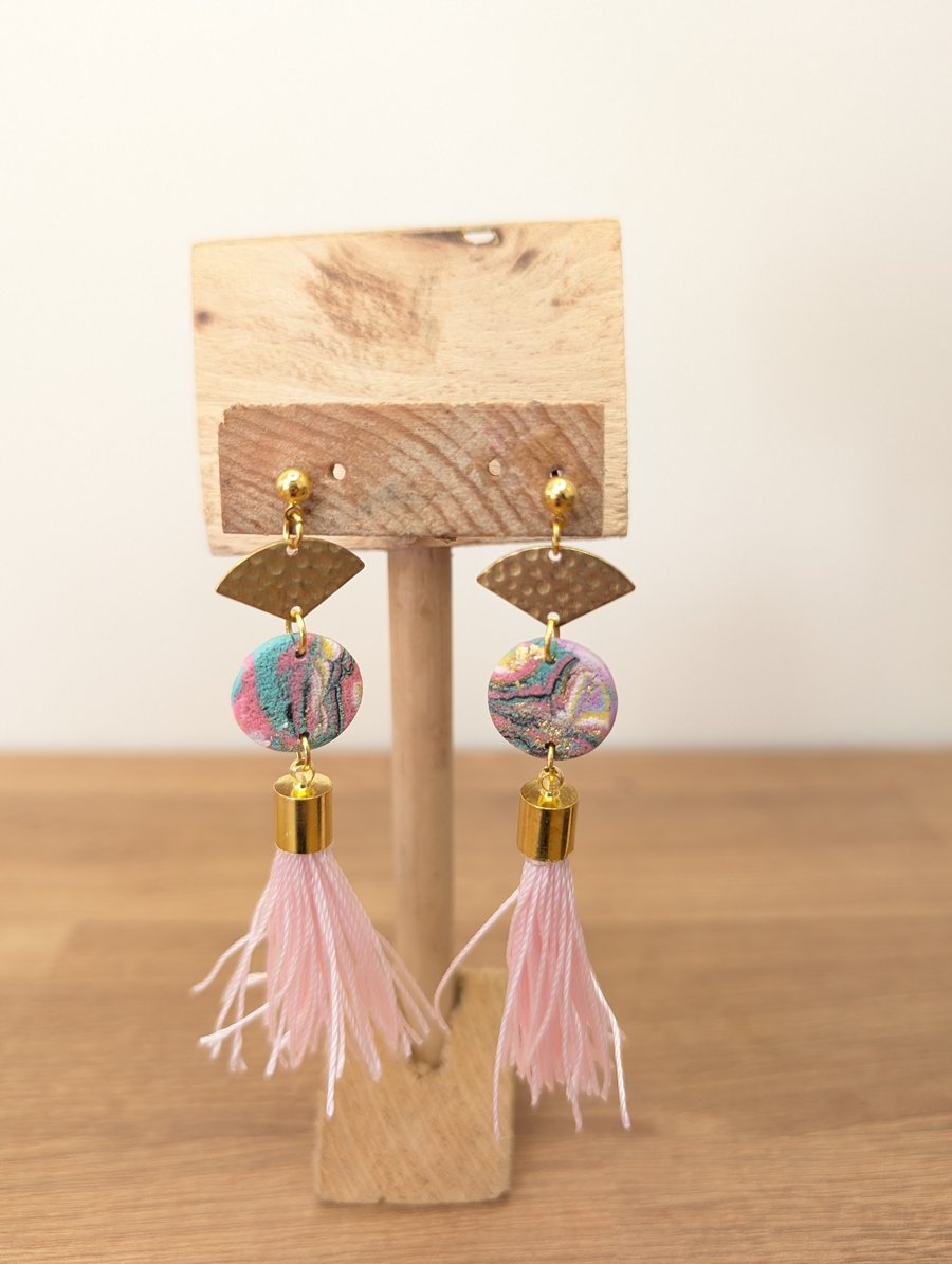 Spring pink tassel dangles 