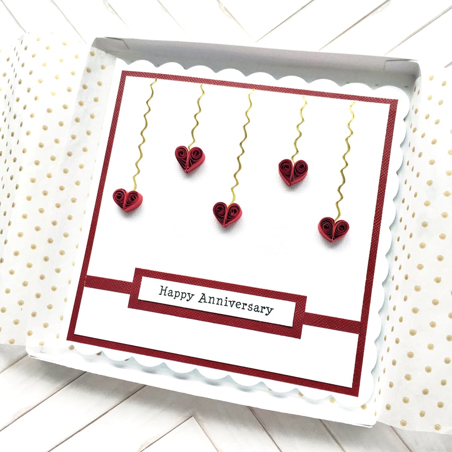Anniversary card - quilled hearts - boxed option
