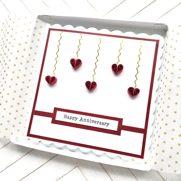 Anniversary card - quilled hearts - boxed option