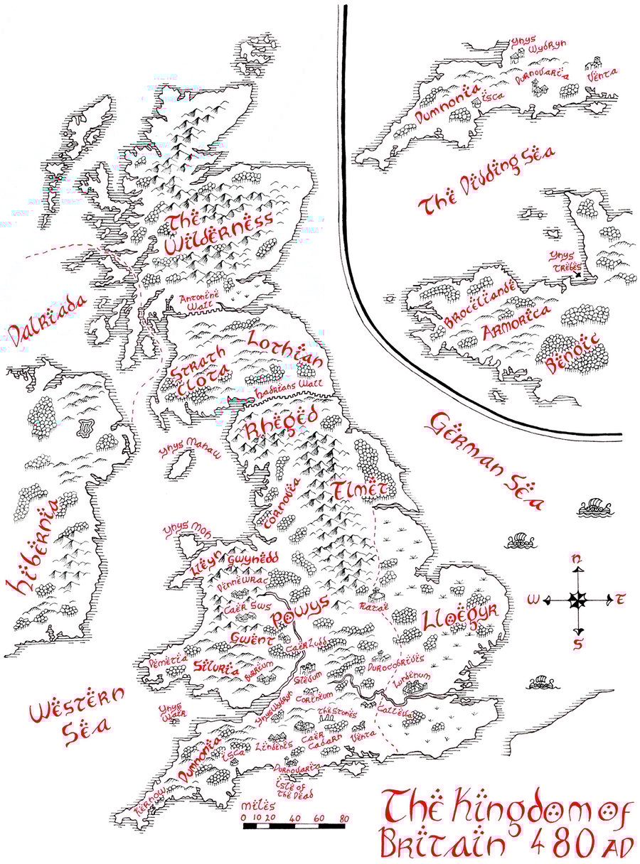 Map of King Arthur's Britain Hand Drawn Tolkien Style Map Artwork
