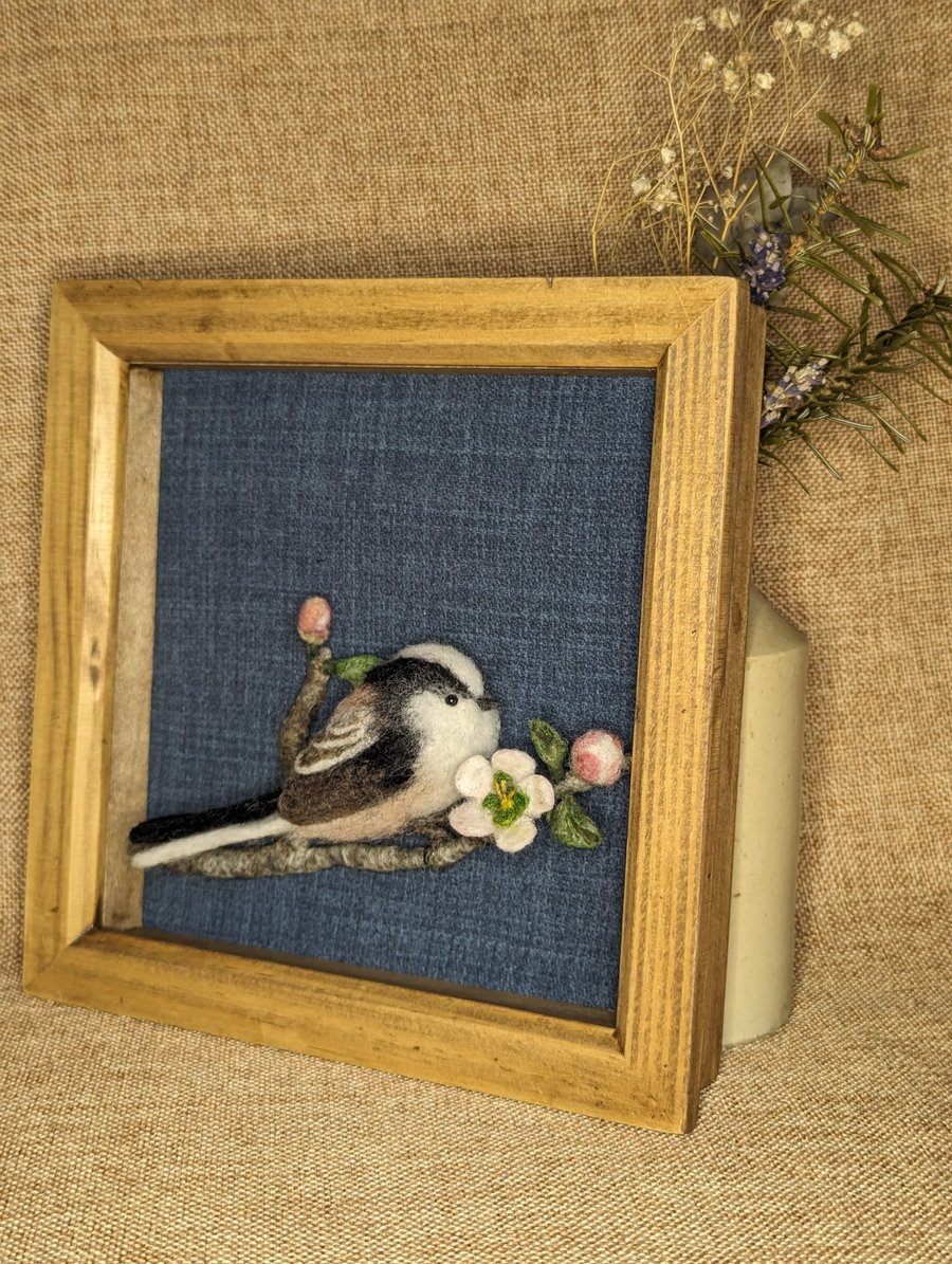 Needle Felt Long Tailed Tit with Apple Blossom 