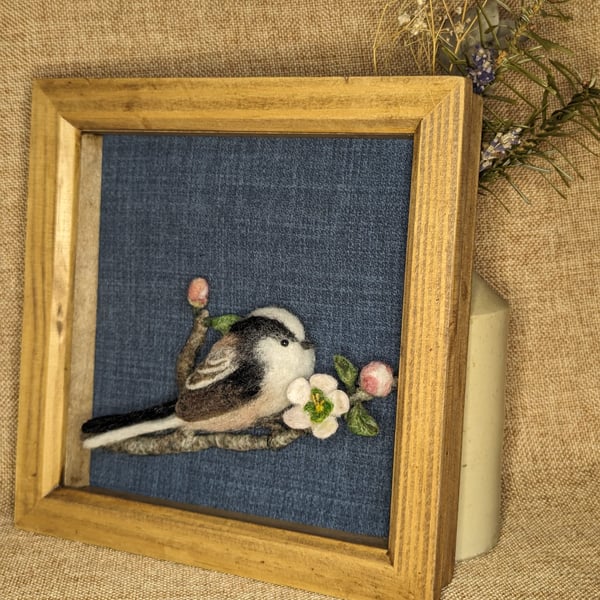 Needle Felt Long Tailed Tit with Apple Blossom 