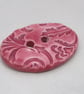 Large Rose Pink Brocade Oval Handmade Ceramic Button - Image 2