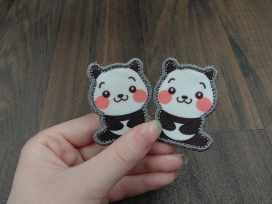 Cute Panda Bear Iron-On Patches set of 2 Iron On Decal, Embroidered Applique