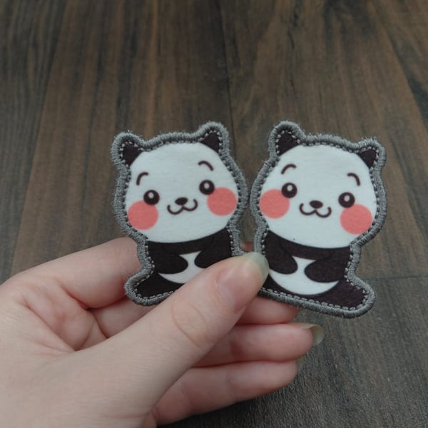 Cute Panda Bear Iron-On Patches set of 2 Iron On Decal, Embroidered Applique