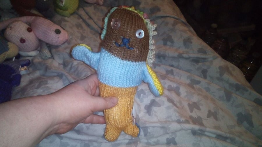 Brown Blue & Mustard Front Midi Mermaid with 6 Single Colour Hair Knitted By KM