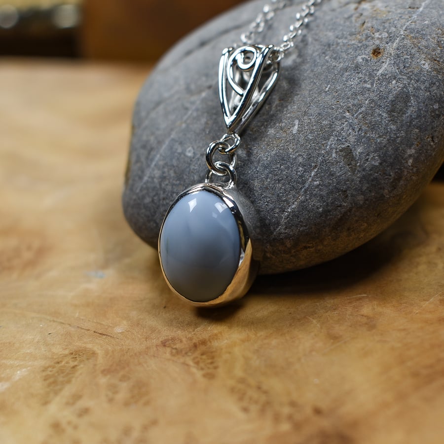 One of a Kind Blue Opal Pendant, Sterling Silver Pendant