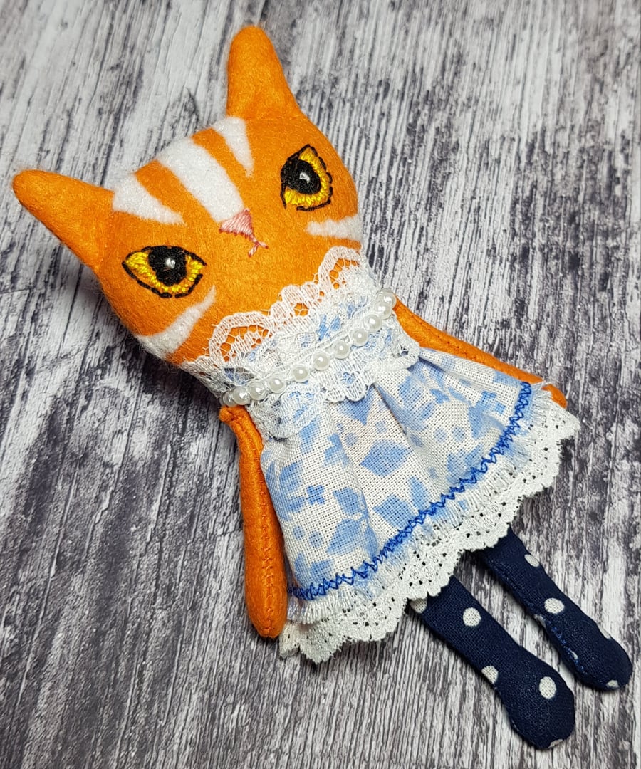 Handmade Miniature Cat Doll Ginger Striped