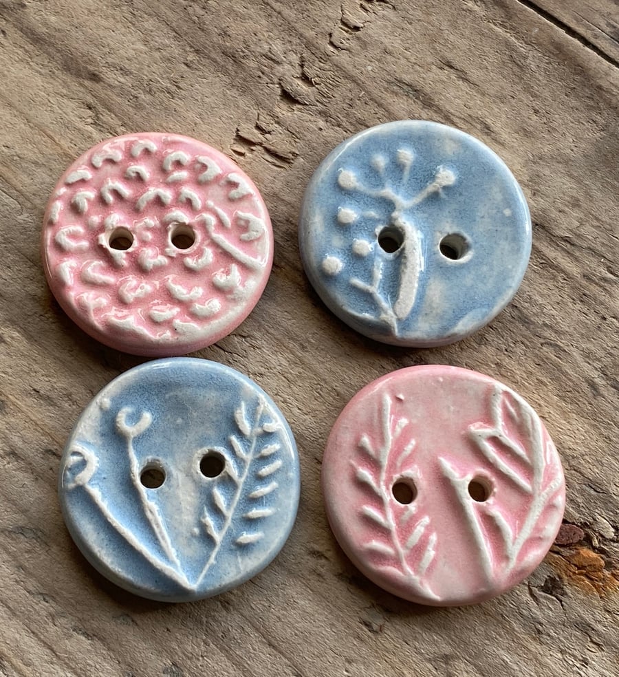 Handmade Set of Four Ceramic Pastel Buttons Set 1