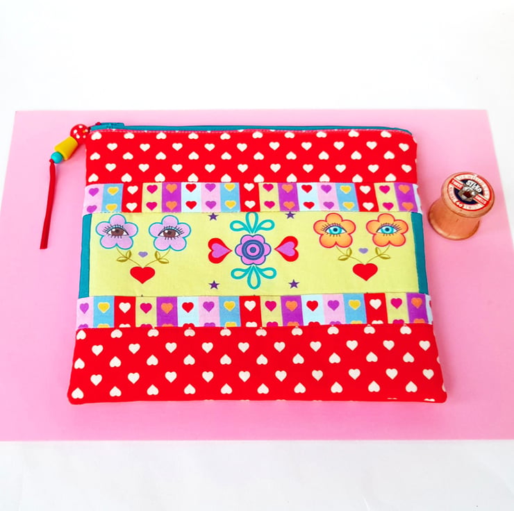 Red - Handcrafted Quilted Cotton Hand Bag 03
