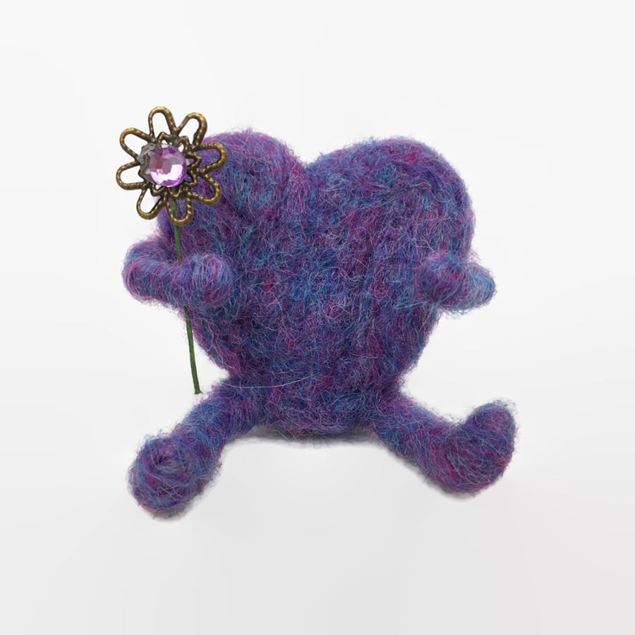 Purple needle felted heart hug